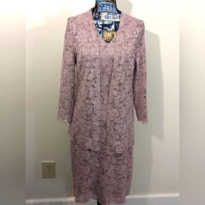 OLEG CASSINI SPARKLY BLUSH PINK EMBROIDERED SEQUIN LACE DRESS & JACKET